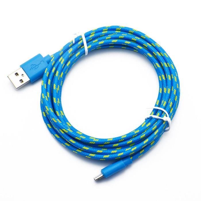 Câble téléphone,Câble Micro USB tressé en Nylon pour recharge rapide et  synchronisation de données,cordon de chargeur - Blue -3m[E3] - Cdiscount  Téléphonie