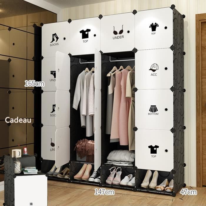 Armoire de Vêtement de Rangement Plastique Garderobe Simple 16 Casiers Meuble Combinaison