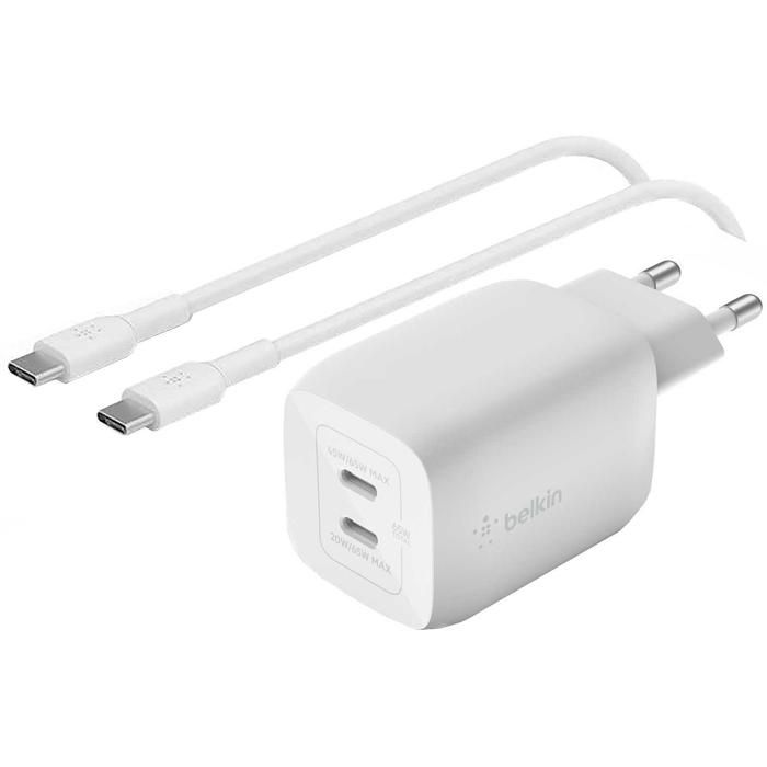 Chargeur secteur - Belkin - 65W - 2 ports USB-C - Câble USB-C 2m - Power Delivery