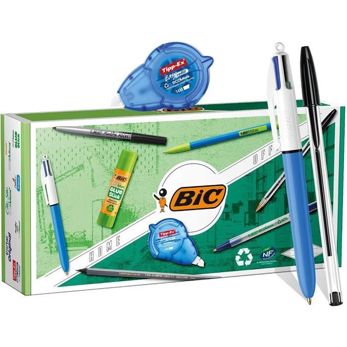 BIC Kit d’Écriture Personnel Durable Maison et Bureau - 3 Stylos-Bille/1 Crayon Graphite/1 Porte-Mines /1 Marqueur Permanent/1