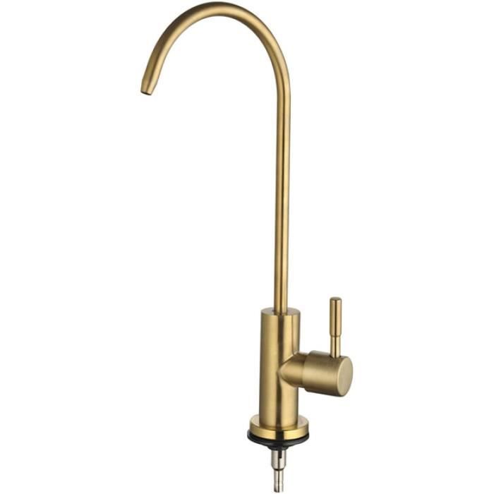 Robinet Filtre à Eau Cuisine 100% Sans Plomb – Bec Col De Cygne Doré Brossé, Acier Inox SUS304 - 3