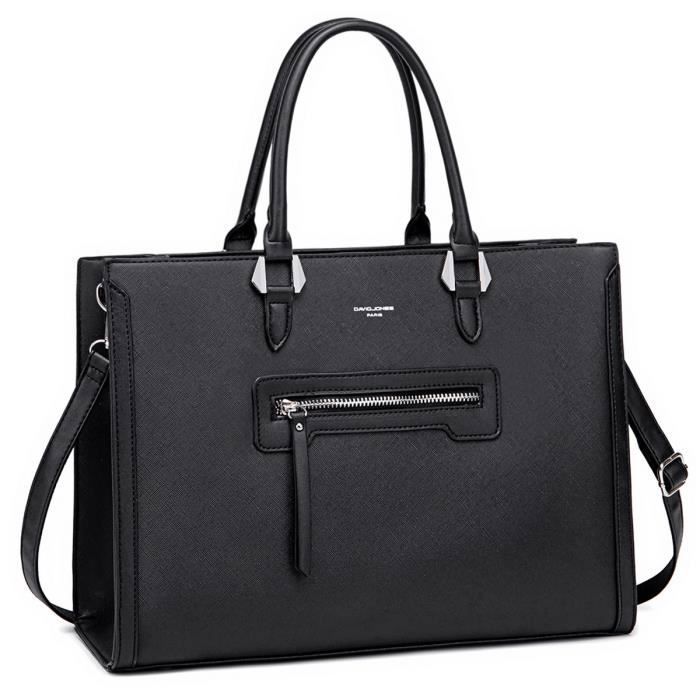 David Jones - Grand Sac à Main Femme - Cabas Fourre-Tout Similicuir - Shopper Epaule Bandoulière Elégant Ville Travail Cours - Noir