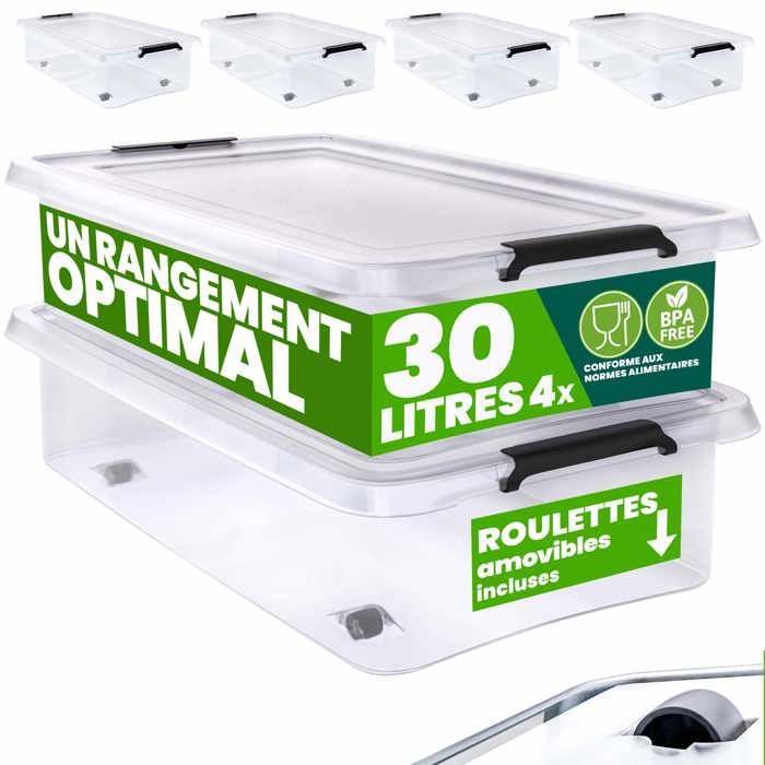 Lot De 4 Boîtes De Rangement Sous Le Lit – Transparentes Avec Couvercle Rabattable Et Roulettes – Gain De Place Optimal