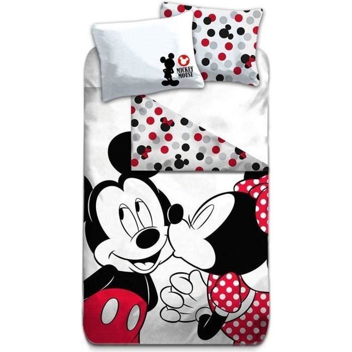 Mickey & Minnie Parure de lit Vintage - Housse de Couette 140x200 cm + Taie d'oreiller 63x63 cm