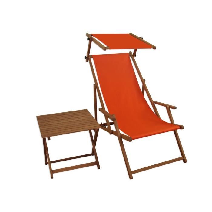 chaise longue jardin couleur terracotta pliante, pare-soleil, petite table 10-309st