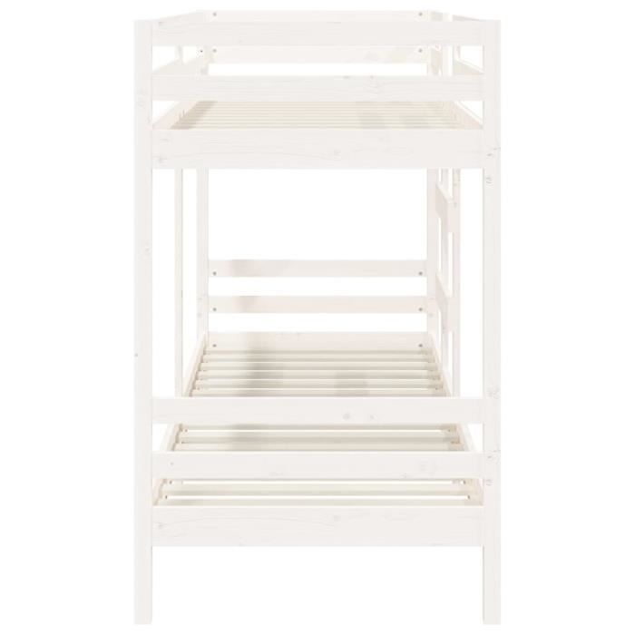 Lit superposé - ESTINK - Blanc - Bois de pin massif - 90x200 cm - Pour enfants