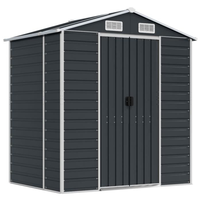 Abri de jardin - FAFEICY - 191x130x198 cm - Acier galvanisé - Couleur anthracite - Portail 80x170 cm