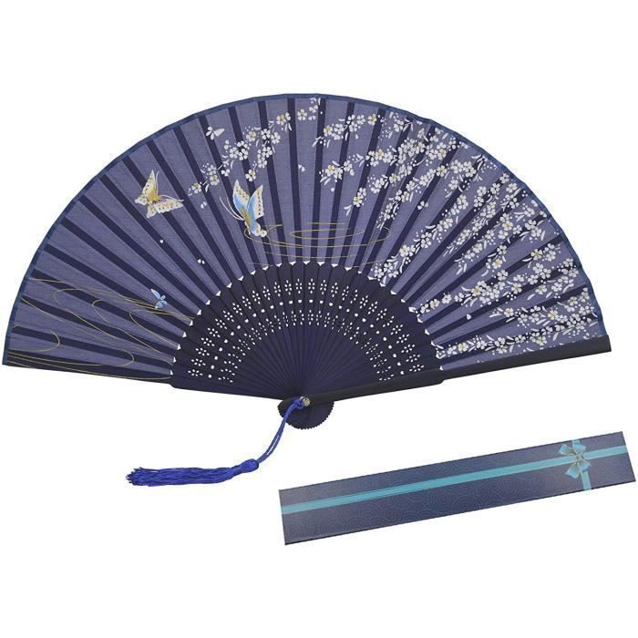 Yukiyi Éventail pliable à main en bambou avec pompons en tissu de soie pour décoration murale, fête de mariage (fleur rose Yukiyi Éventail pliable à main en bambou avec pompons en tissu de soie pour décoration murale, fête de mariage (fleur rose