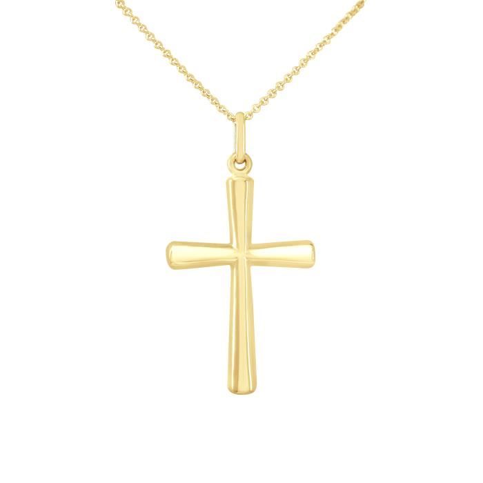 Pendentif - LÉA & ARTHUR - Croix Bombé - Or Jaune 375 - Hauteur 2 5cm - Bijou Enfant