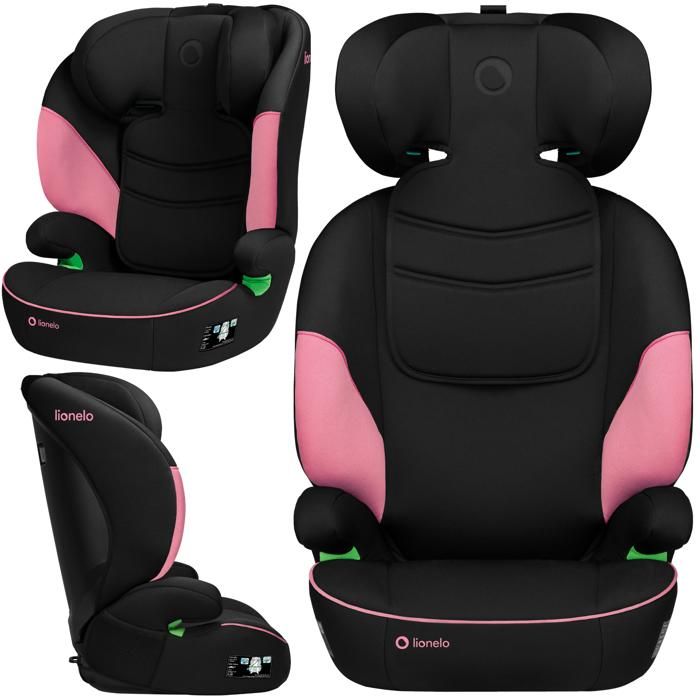 Siège auto LIONELO Lars i-Size - 100-150 cm - Groupe 2/3 - Appui-tête reglable - Noir/Rose