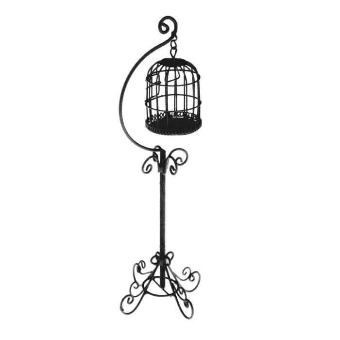 Maison De Poupée Ancienne - Cage à Oiseaux Miniature Vintage En Métal Doré Façon Rotin