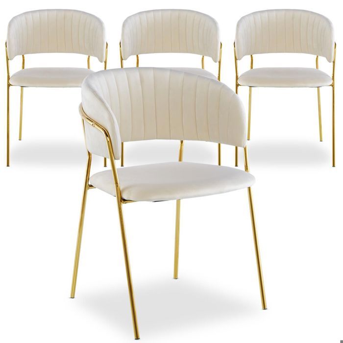 MENZZO Lot de 4 chaises Tabata Velours Beige - Chaises Salle À Manger MENZZO Lot de 4 chaises Tabata Velours Beige - Chaises Salle À Manger