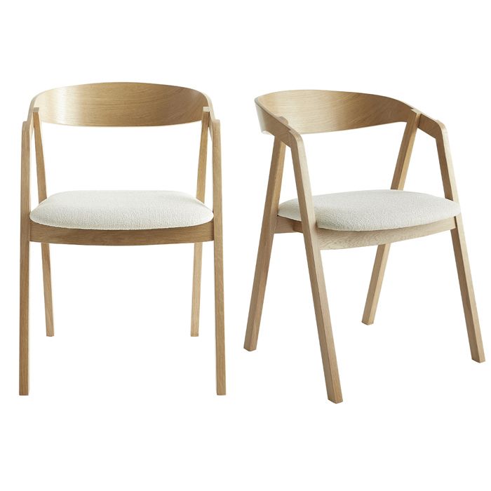 Miliboo - Chaises scandinaves empilables en bois clair chêne et tissu effet laine bouclée blanc cassé (lot de 2) LOVA