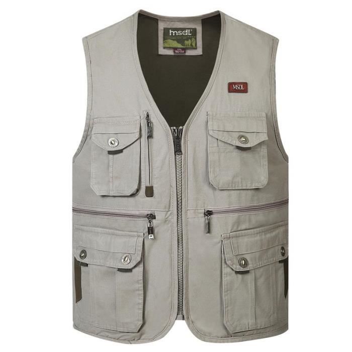 Gilet Léger Extérieur Homme Multi-Poches Sans Manches Multifonctionnel
