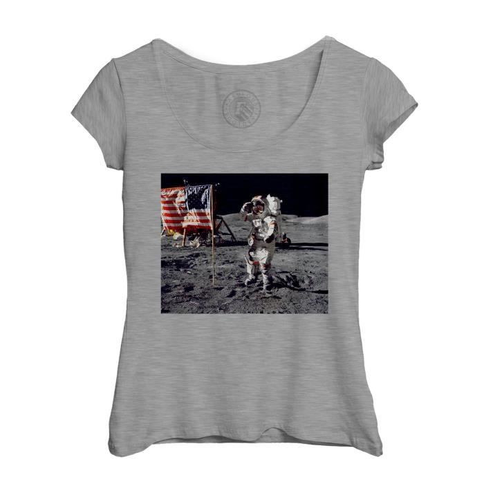 T shirt Femme Col Echancr Gris Premier Pas De L Homme Sur La Lune