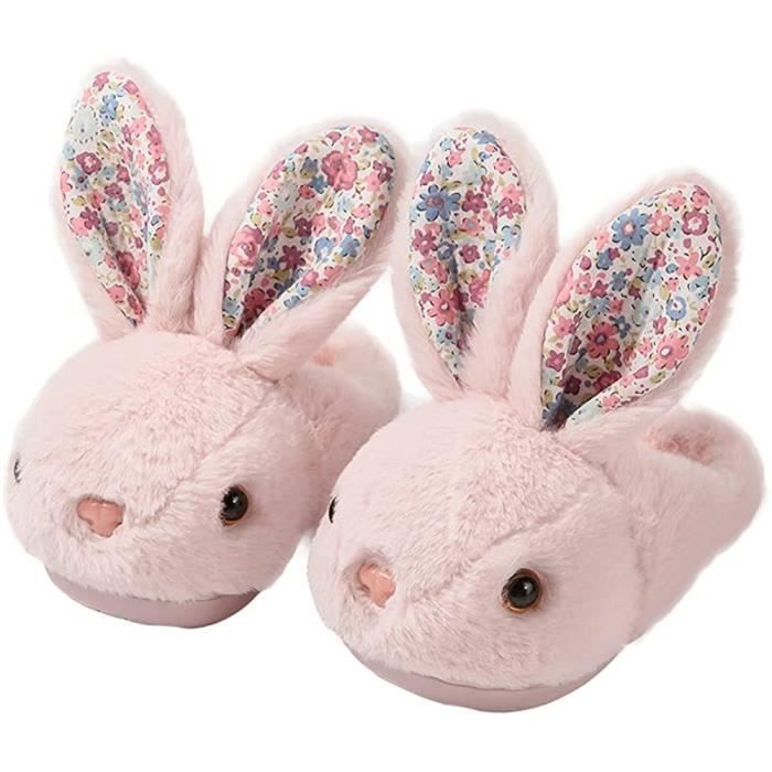 Chaussons Enfant Hiver - Pantoufles Douces En Peluche Lapin - Antidérapantes - Tailles 22 à 39