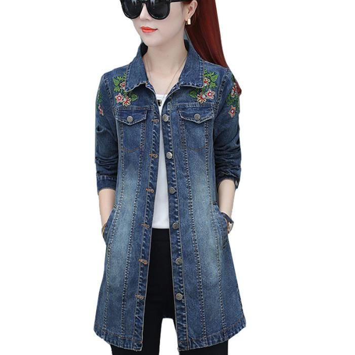 Veste en jean femme - brod?�e pour manteau ample Blue - Cdiscount Pr??t-?�-Porter