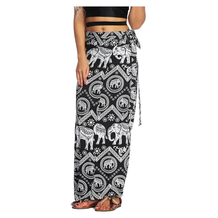 ORANDESIGNE Jupe Longue Femme 2 En 1 Robe Boho Plage - Taille Haute Élastique Fluide Été Yoga Maxi Tube