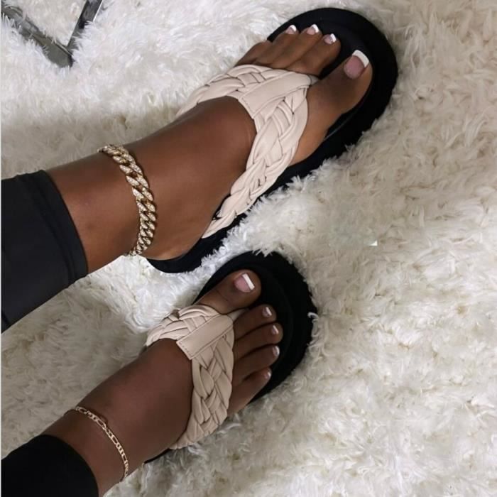 Pantoufles Femme à Enfiler - Taille 38 EU / 6 US - Motif Poils Amusant Noir