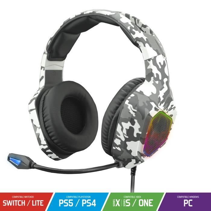 SPIRIT OF GAMER - Elite-H50 – Casque Audio Gamer Artic - Microphone – Similicuir - LED RGB - PC - PS4 - XBOX ONE - Switch