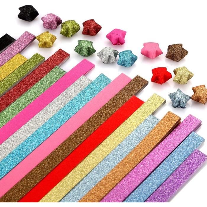 Lot De 380 Bandes De Papier Origami à Paillettes ODETOJOY - 19 Couleurs, 24 X 1 Cm, Pour étoiles Et Pliages Créatifs