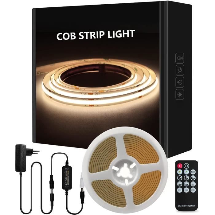 Ruban LED COB 2m - Blanc Naturel 4000K - Dimmable CRI92 - Avec Alim Et Télécommande - Luktix