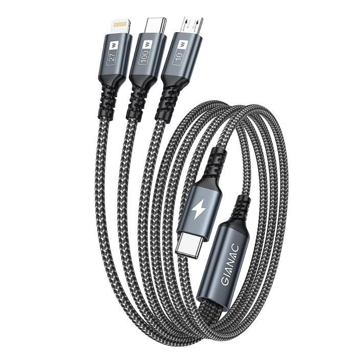 100W Cable Chargeur Multi Embout, [1.2M] Cable Multi Chargeur USB C vers USB  C [100W]+USB C vers Lightning[27W]+ USB C vers[S102] - Cdiscount Téléphonie