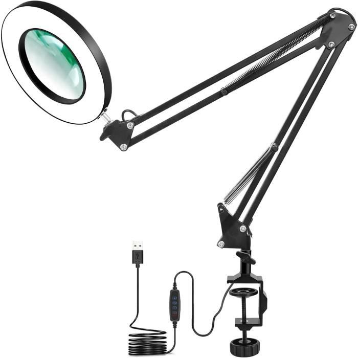 Loupe optique,NEWACALOX USB loupe de Table loupe avec lumière LED lampe de bureau Flexible pour