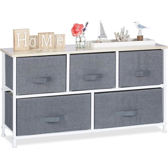 KOMFOTTEU Commode 5 Tiroirs 2 Tailles - Meuble Rangement Chambre Salon En Tissu & Bois, Anti-Basculement, Gris 67.5 X 38.5 X 97 Cm