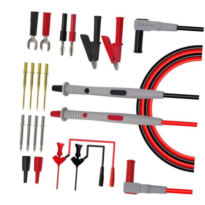 Fils De Test Pour Multimètre – Câbles Avec Pointes 4mm – 20A / 1000V – Longueur 90 Cm