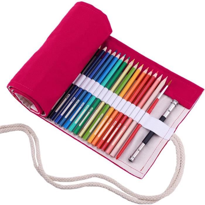 Trousse à Crayons Roulante Pour 72 Crayons De Couleur - Toile Résistante, Motif Coucher De Soleil, Crayons Non Inclus