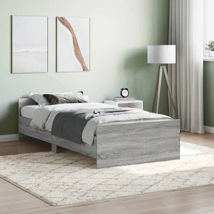 vidaXL Cadre de lit sonoma gris 90x190 cm bois dingénierie 835944