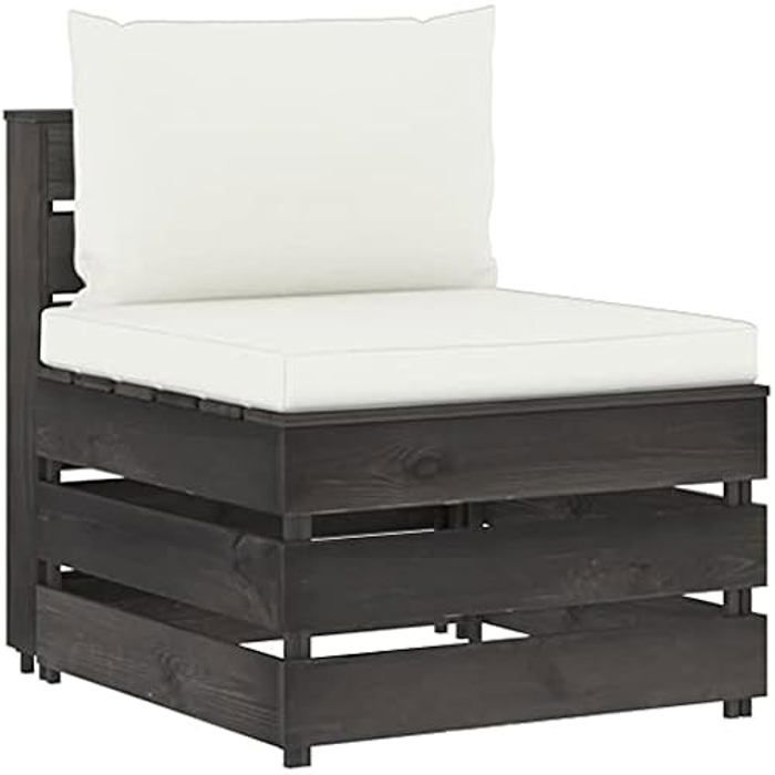 Canapé dangle Sectionnel - VIDAXL - Bois Imprégné - Crème et Gris - 3 Places - Extérieur