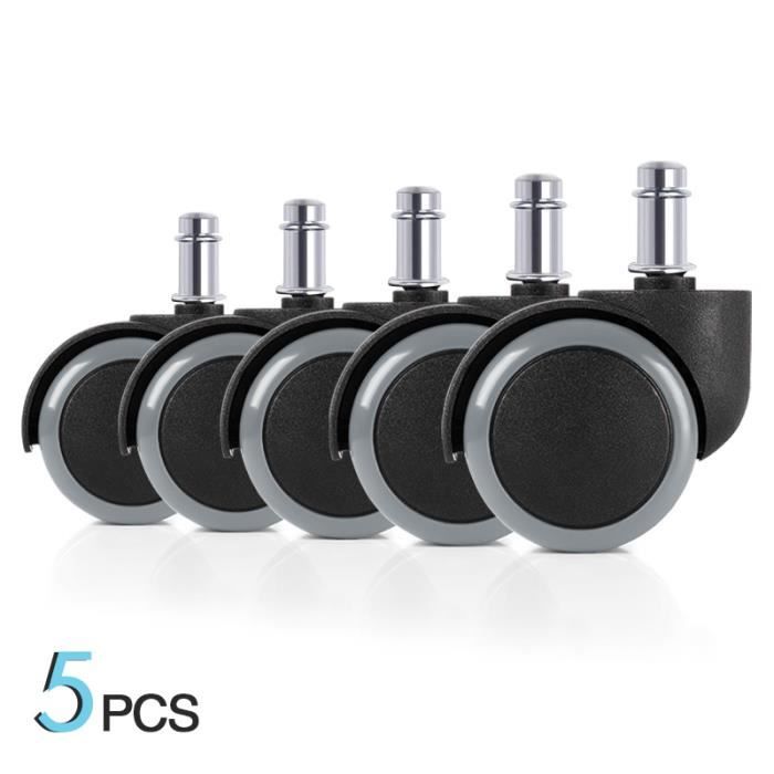 Lot De 5 Roulettes Sans Pied 5,1 Cm - Silencieuses, Noires, Capacité 150 Kg, Pour Chaise De Bureau/meubles - 5