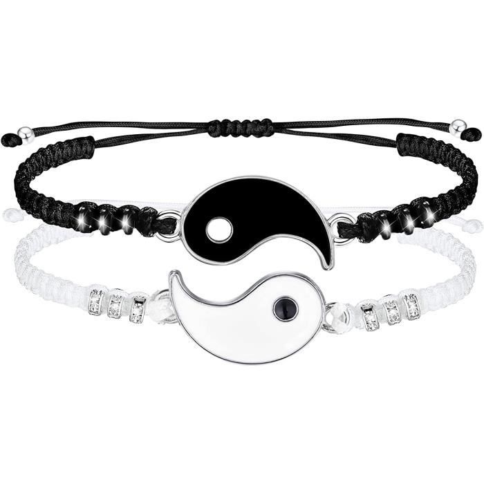 2 PCS Yin Yang Couple Bracelet pour Femmes Hommes Réglable Cordon