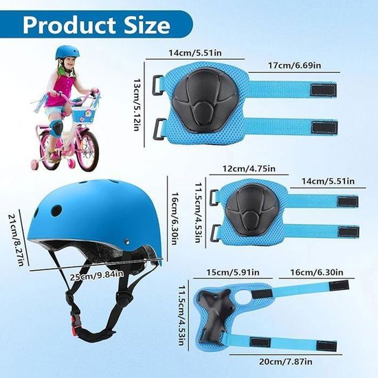 Kit Protection Enfant 7 Pièces - Casque, Genouillères, Coudières, Protège-poignets - Réglable - Pour Roller, Vélo, Skate