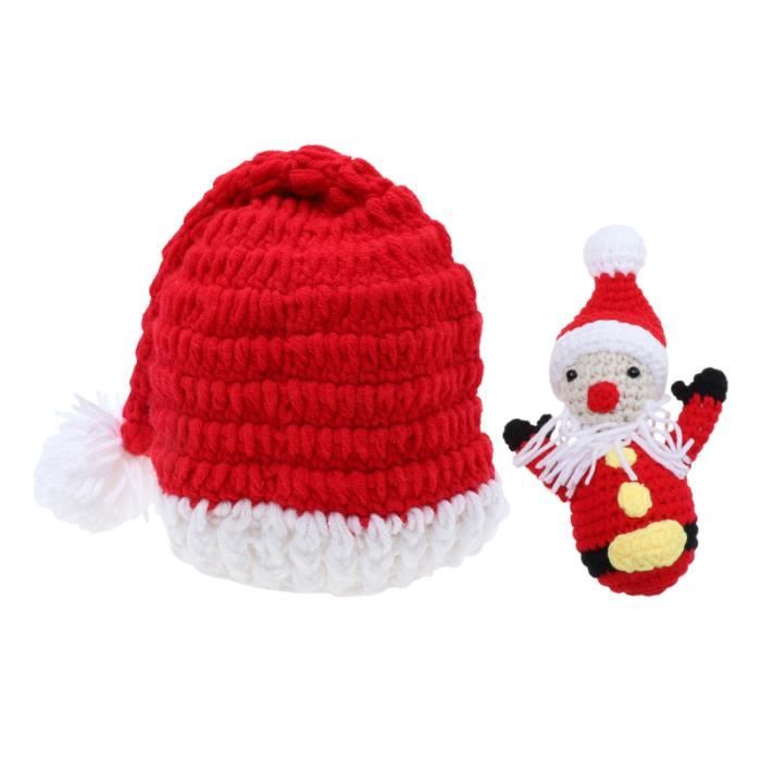Chapeau de Noël Crochet Bébé Fille Bonnet Santa Tricot Chaud Chapeau  Slouchy avec Pompon Moelleux pour les Enfants Enfants (Rouge) 
