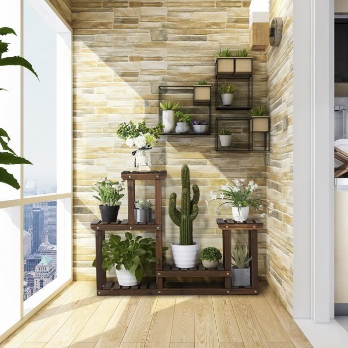 Yaheetech – Etagère à fleurs en bois de sapin verni – 8 plates-formes sur 6 niveaux – Dimensions 120,5 x 25 x 96,5 cm – Capacité 36 kg Yaheetech – Etagère à fleurs en bois de sapin verni – 8 plates-formes sur 6 niveaux – Dimensions 120,5 x 25 x 96,5 cm – Capacité 36 kg