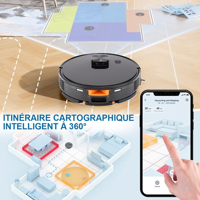 Robot Aspirateur Laveur Cleanova W11 - Lidar 5000Pa, Vidange Auto, Appli, 180min - Pour Tapis, Poils Animaux