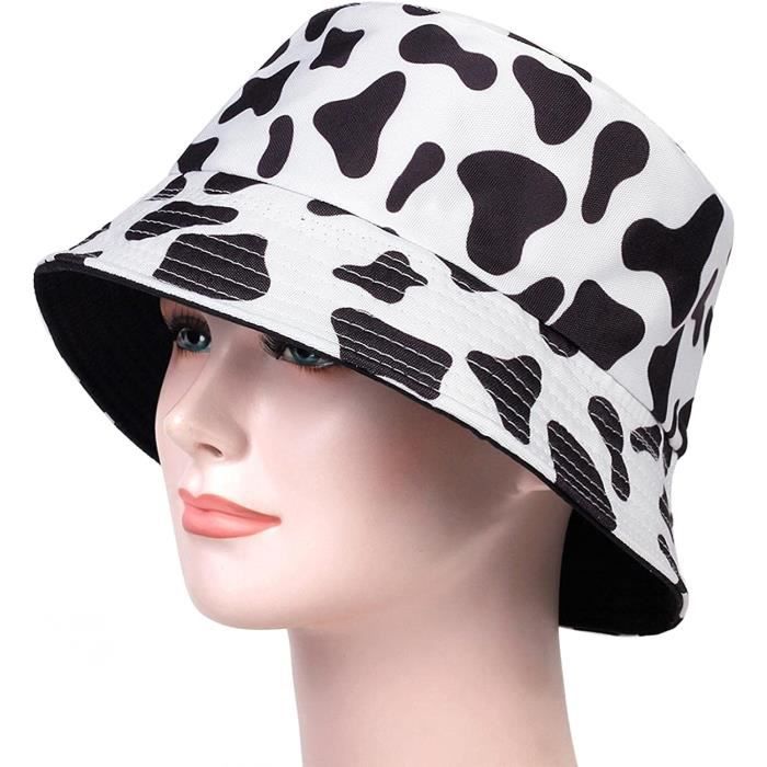 Chapeau,Chapeau de Seau en Coton d'été Vache laitière Imprimé rayé Chapeaux de pêcheur Casquette de Voyage en Plein 1228
