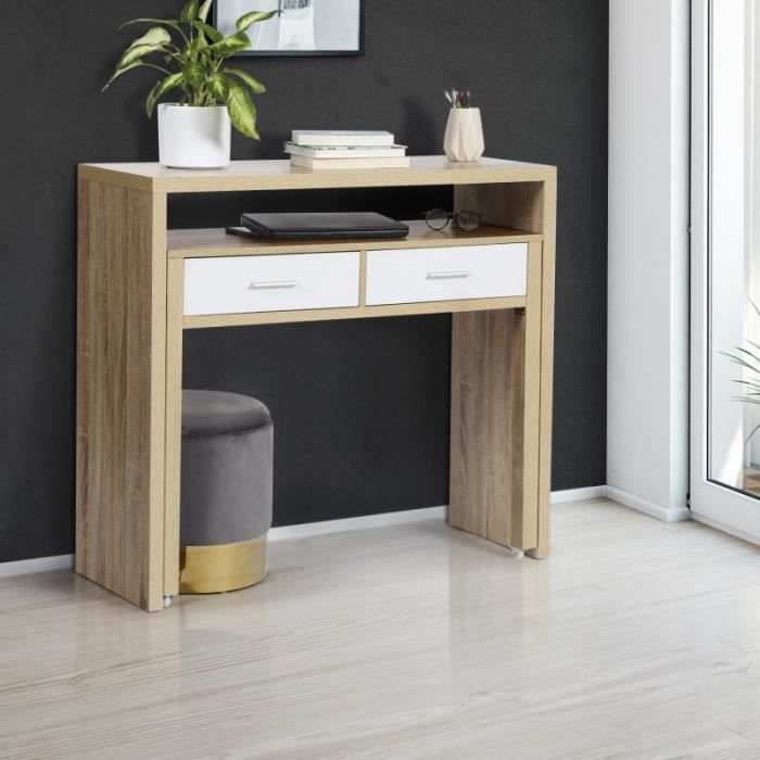 Bureau extensible MAX en bois effet béton et blanc, multifonctionnel et  moderne au meilleur prix