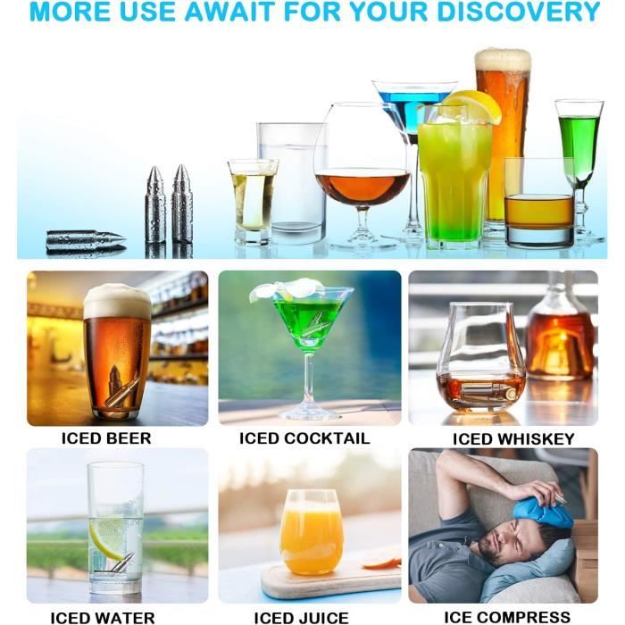Pierres à Whisky En Acier Inoxydable - Ensemble Cadeau 6 Pierres, Pince Et Boîte Bois Pour Amateurs De Whisky