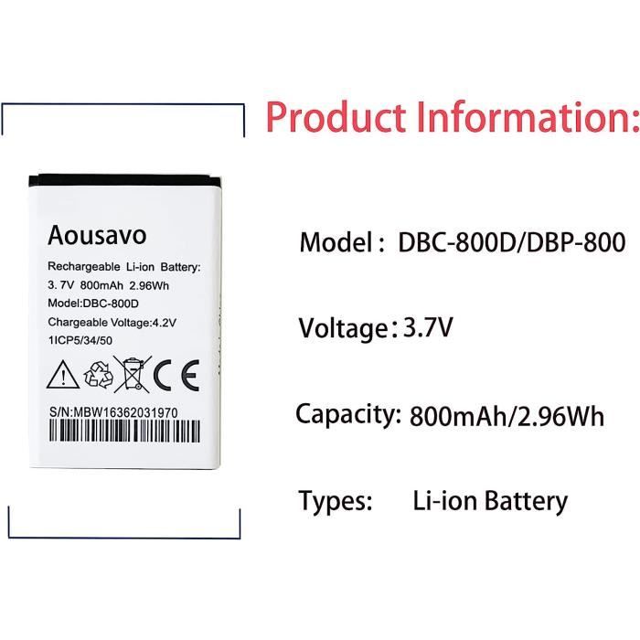 DBC-800D Batterie de Rechange Compatible avec Doro Phone Easy 1350