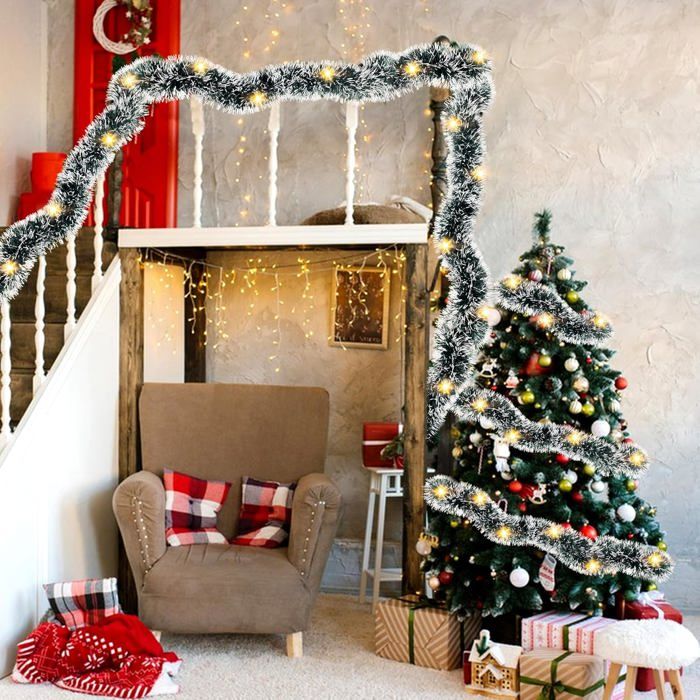 Guirlande De Noël Artificielle 20 Mètres - Baies Rouges, Aiguilles Vertes, Accents Dorés, Décoration Cheminée, Escalier