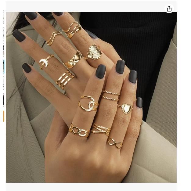 12 Bagues Femme Acier Inoxydable - Boho, Cœur, Infini - Bagues Empilables Réglables Or & Argent