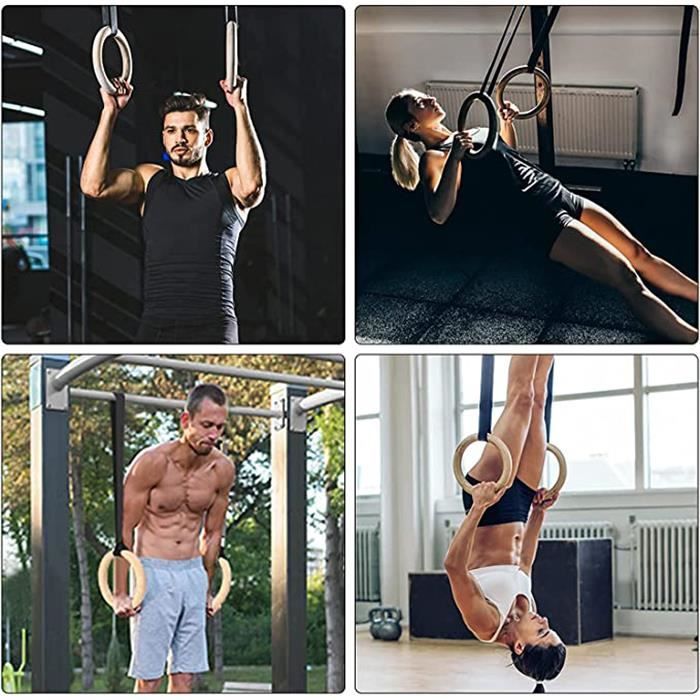 Anneaux de Gymnastique en Bois de Bouleau Naturel avec Sangles Anneaux de Gymnastique en Bois de Bouleau Naturel avec Sangles