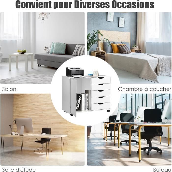 Caisson De Bureau 5 Tiroirs GOPLUS Avec Roulettes - Blanc, 78x39x65 Cm, Rangement Salon Cuisine