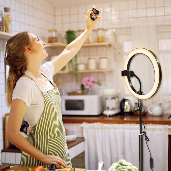 Lampe à maquillage TikTok de 10 pouces avec trépied, anneau lumineux circulaire pour selfie TikTok, anneau lumineux LED avec trépied