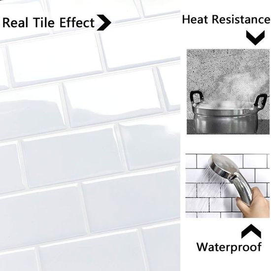 24PCS Plus épais Adhesive pour Cuisine Salle de Bain, 30x30 cm, Carrelage Autocollant Métro Blanc, Autocollant Carrelage Carreaux Adhesif Mural Rectangulaires Adhesive, ImperméAble