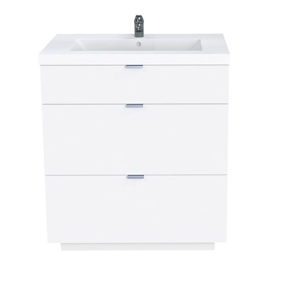 Meuble Sous-vasque MARBELLA 80 Cm Avec 3 Tiroirs - Chêne Blanchi, Vasque Double Incluse - 3